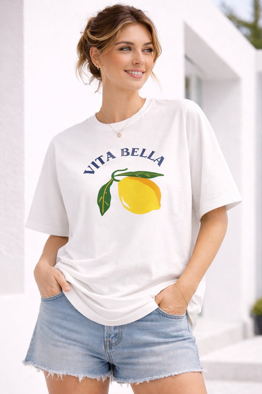 The "Vita Bella" Amalfi Raglan Tee- NOIR