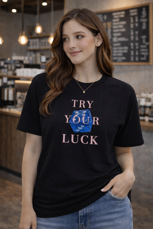 The "Try Your Luck" Noir Raglan Tee - NOIR